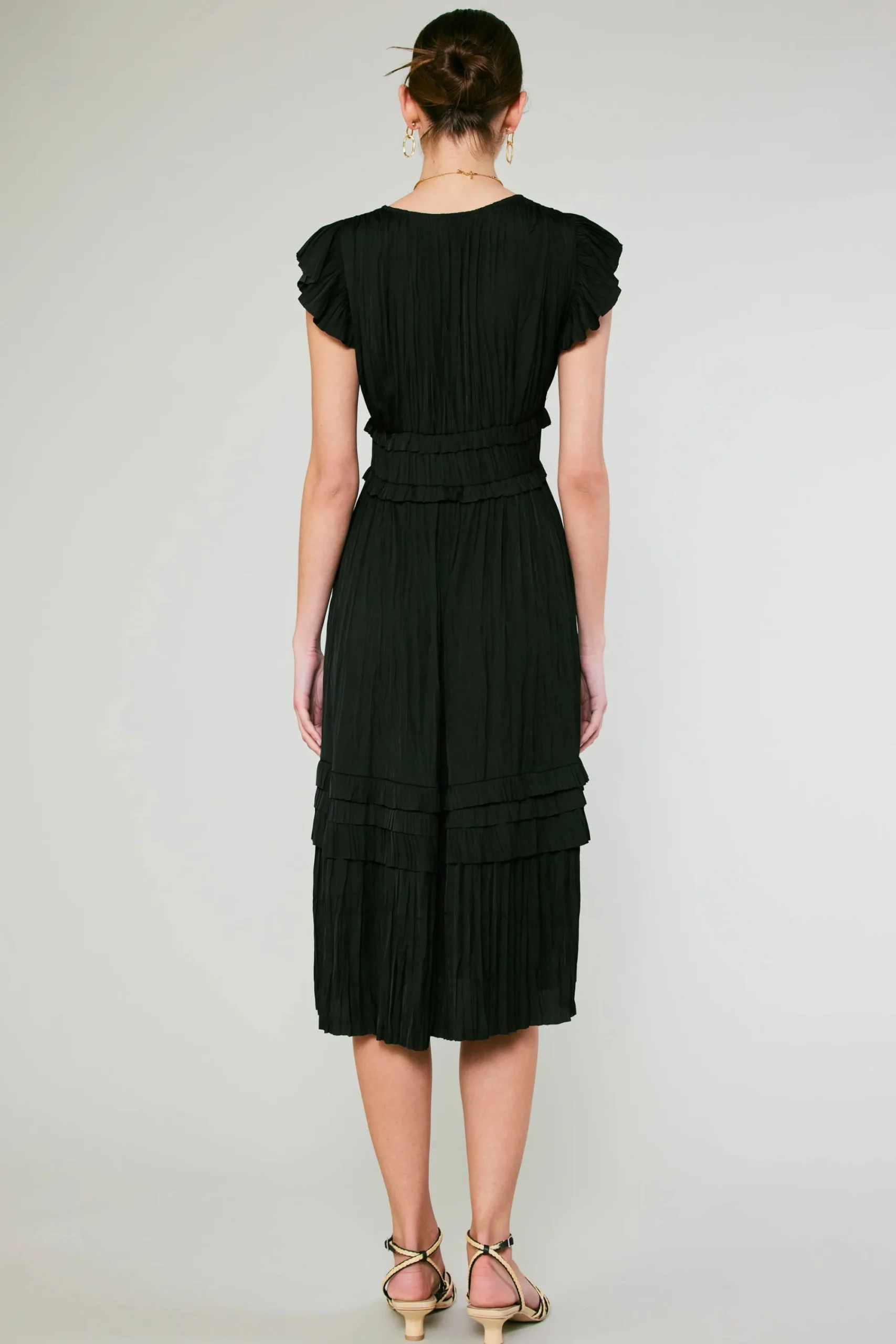Current Air Midi Dresses-Sereia Pleated Midi Dress BLACK