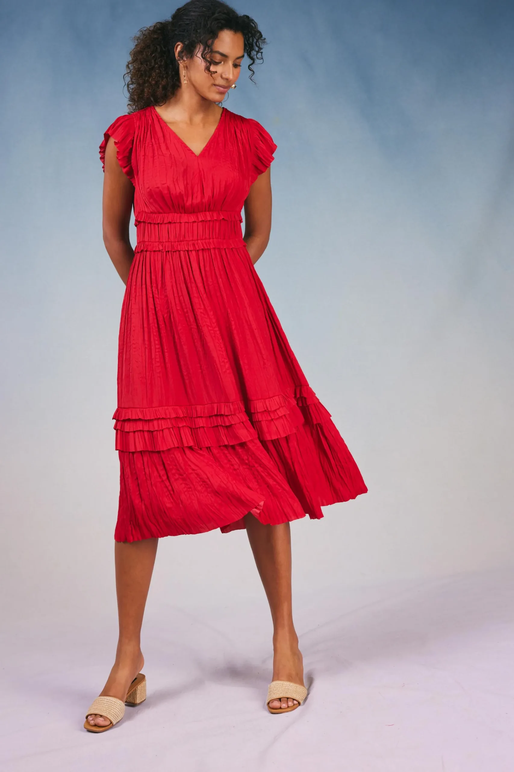 Current Air Midi Dresses-Sereia Pleated Midi Dress RED
