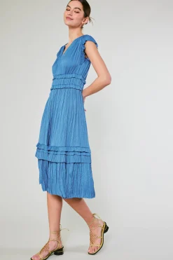 Current Air Midi Dresses-Sereia Pleated Midi Dress FADEDBLUE