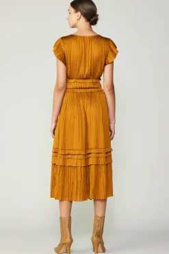 Current Air Midi Dresses-Sereia Pleated Midi Dress GOLDENROD