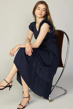 Current Air Midi Dresses-Sereia Pleated Midi Dress DARKNAVY