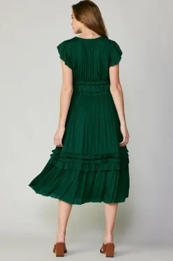 Current Air Midi Dresses-Sereia Pleated Midi Dress FORESTGREEN