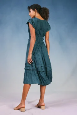 Current Air Midi Dresses-Sereia Pleated Midi Dress SLATEGREEN