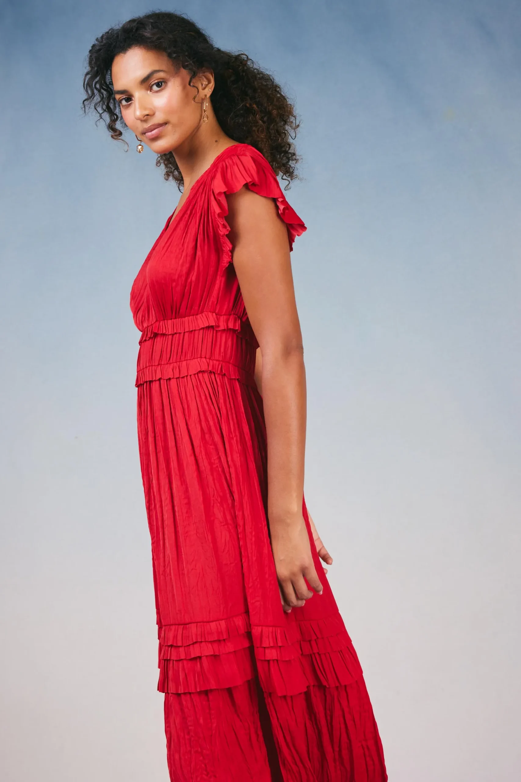Current Air Midi Dresses-Sereia Pleated Midi Dress RED