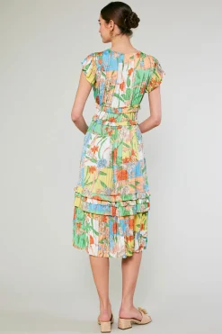 Current Air Midi Dresses-Sereia Pleated Midi Dress FLORALMLT