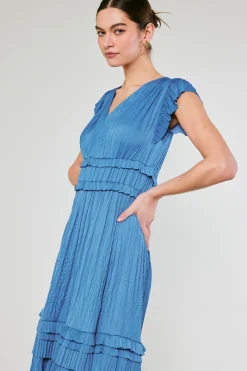 Current Air Midi Dresses-Sereia Pleated Midi Dress FADEDBLUE