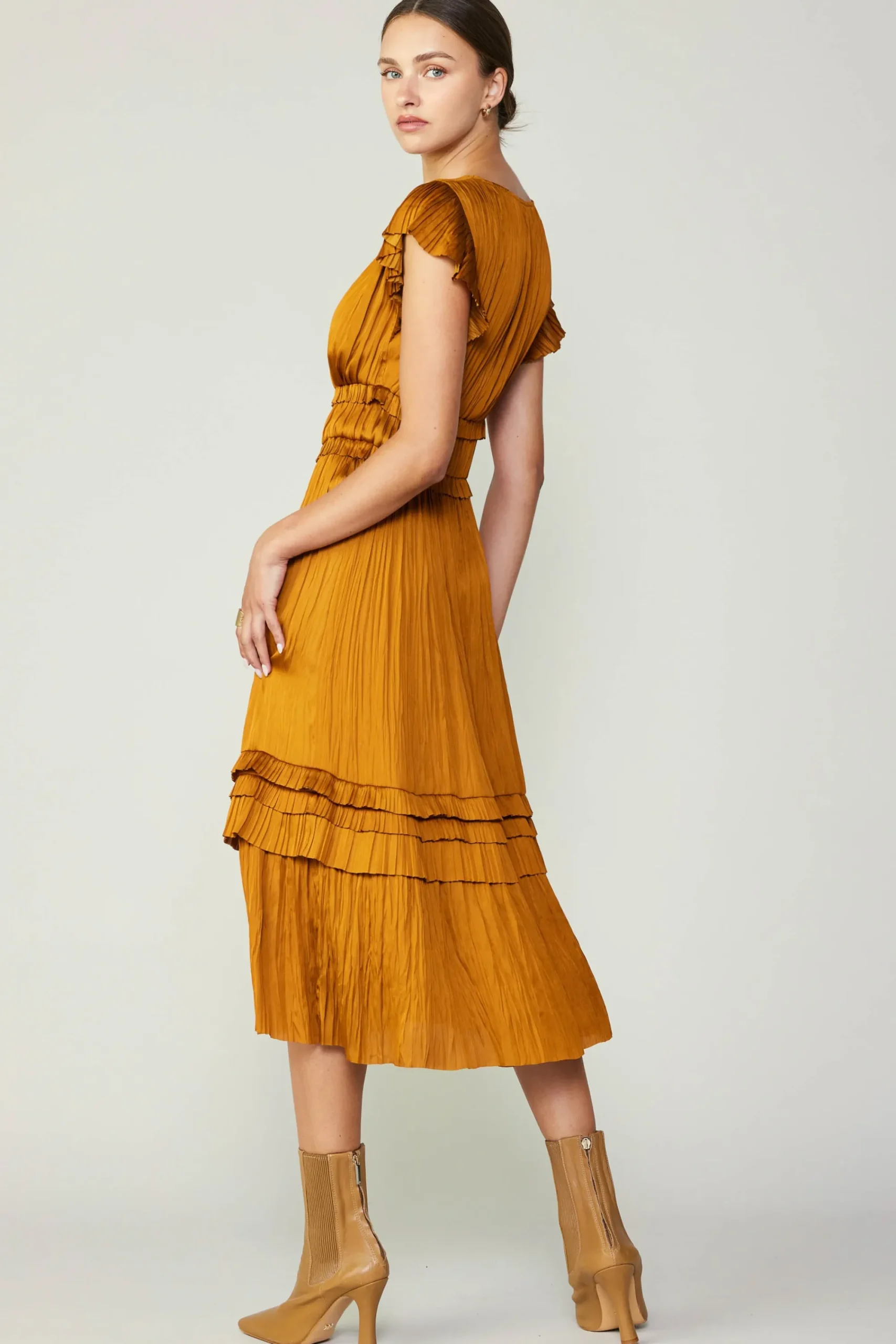 Current Air Midi Dresses-Sereia Pleated Midi Dress GOLDENROD