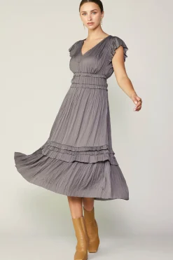 Current Air Midi Dresses-Sereia Pleated Midi Dress STEELGREY