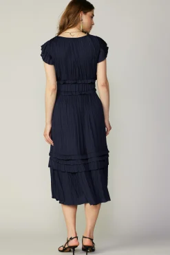 Current Air Midi Dresses-Sereia Pleated Midi Dress DARKNAVY