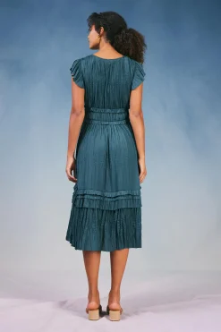 Current Air Midi Dresses-Sereia Pleated Midi Dress SLATEGREEN