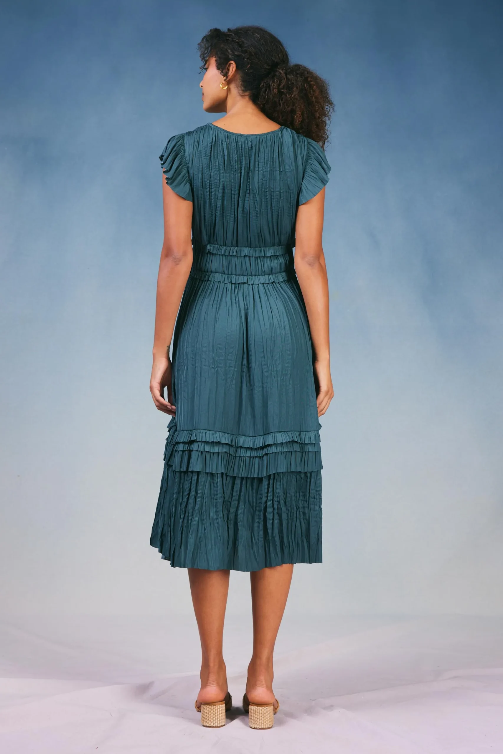 Current Air Midi Dresses-Sereia Pleated Midi Dress SLATEGREEN