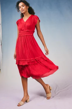 Current Air Midi Dresses-Sereia Pleated Midi Dress RED