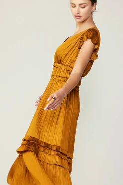 Current Air Midi Dresses-Sereia Pleated Midi Dress GOLDENROD