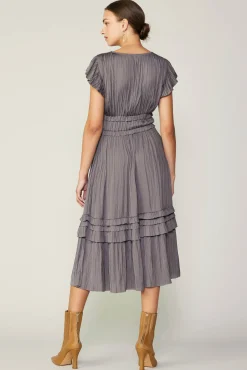 Current Air Midi Dresses-Sereia Pleated Midi Dress STEELGREY