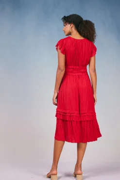 Current Air Midi Dresses-Sereia Pleated Midi Dress RED