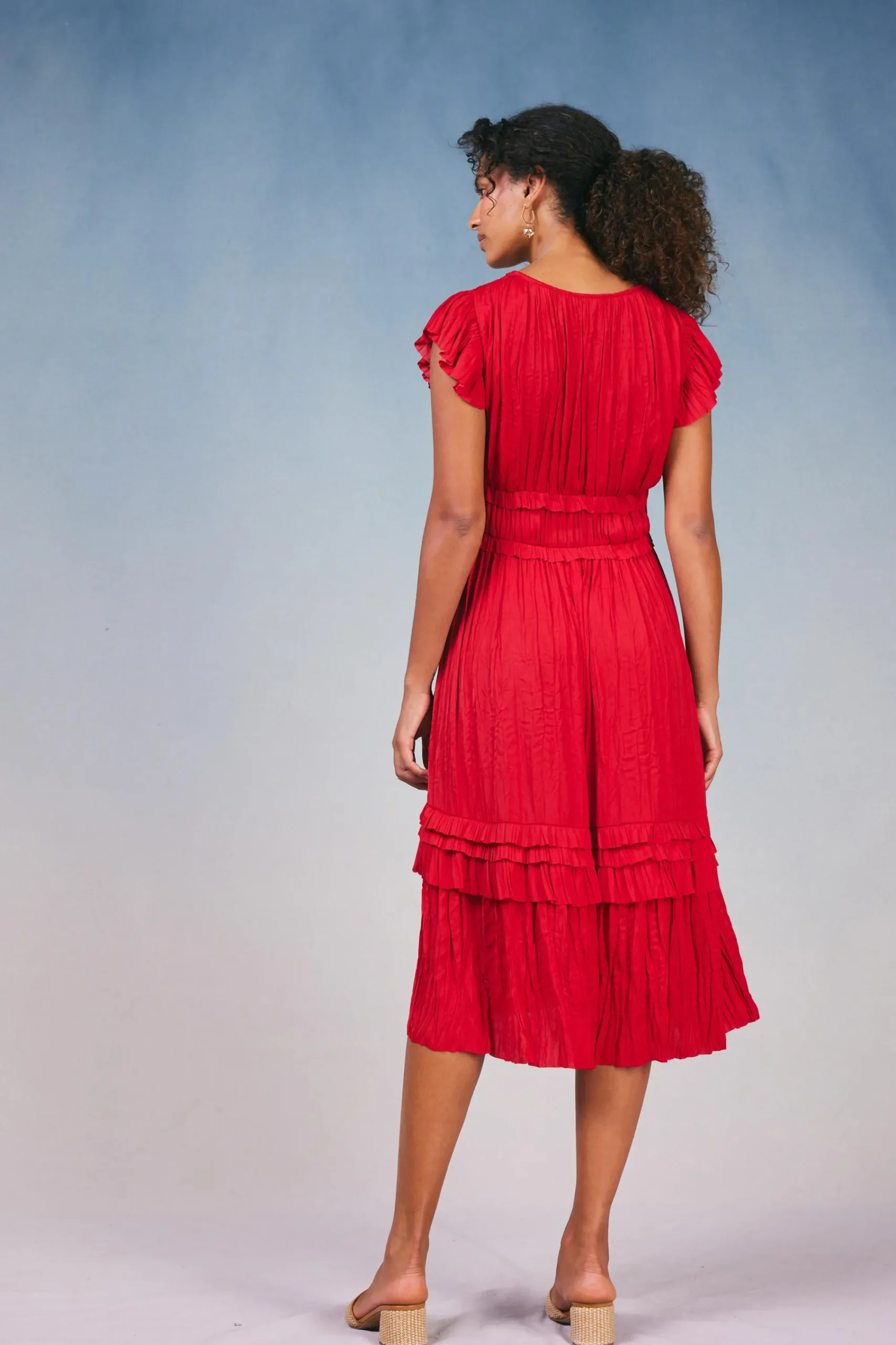 Current Air Midi Dresses-Sereia Pleated Midi Dress RED