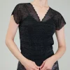 Current Air Knitwear | Sweaters-Shimmer Lace Top BLACKSILVER