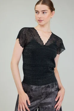 Current Air Knitwear | Sweaters-Shimmer Lace Top BLACKSILVER