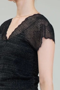 Current Air Knitwear | Sweaters-Shimmer Lace Top BLACKSILVER