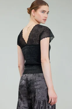 Current Air Knitwear | Sweaters-Shimmer Lace Top BLACKSILVER