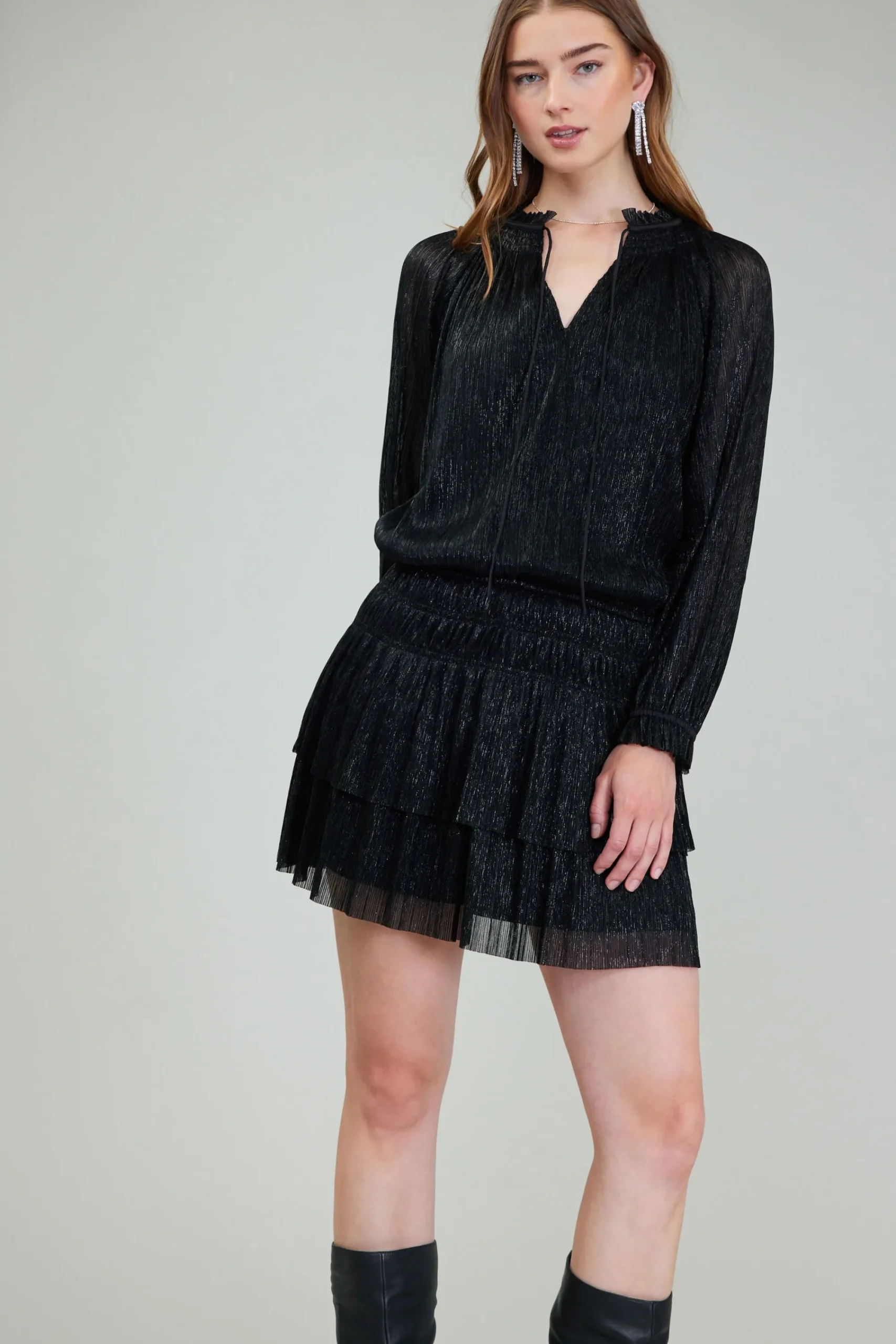 Current Air Mini Dresses-Shimmering Mini Dress BLACK
