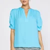 Current Air Short Sleeve Tops-Shirred Sleeve Blouse NEONBLUE