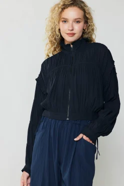 Current Air Coats & Jackets-Shirred Sleeve Jacket BLACK