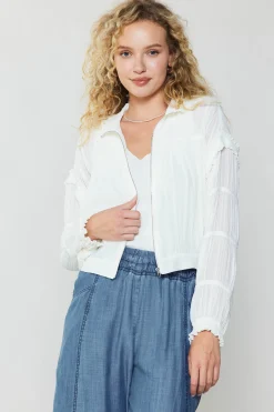 Current Air Coats & Jackets-Shirred Sleeve Jacket CREAMWHITE