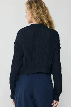 Current Air Coats & Jackets-Shirred Sleeve Jacket BLACK