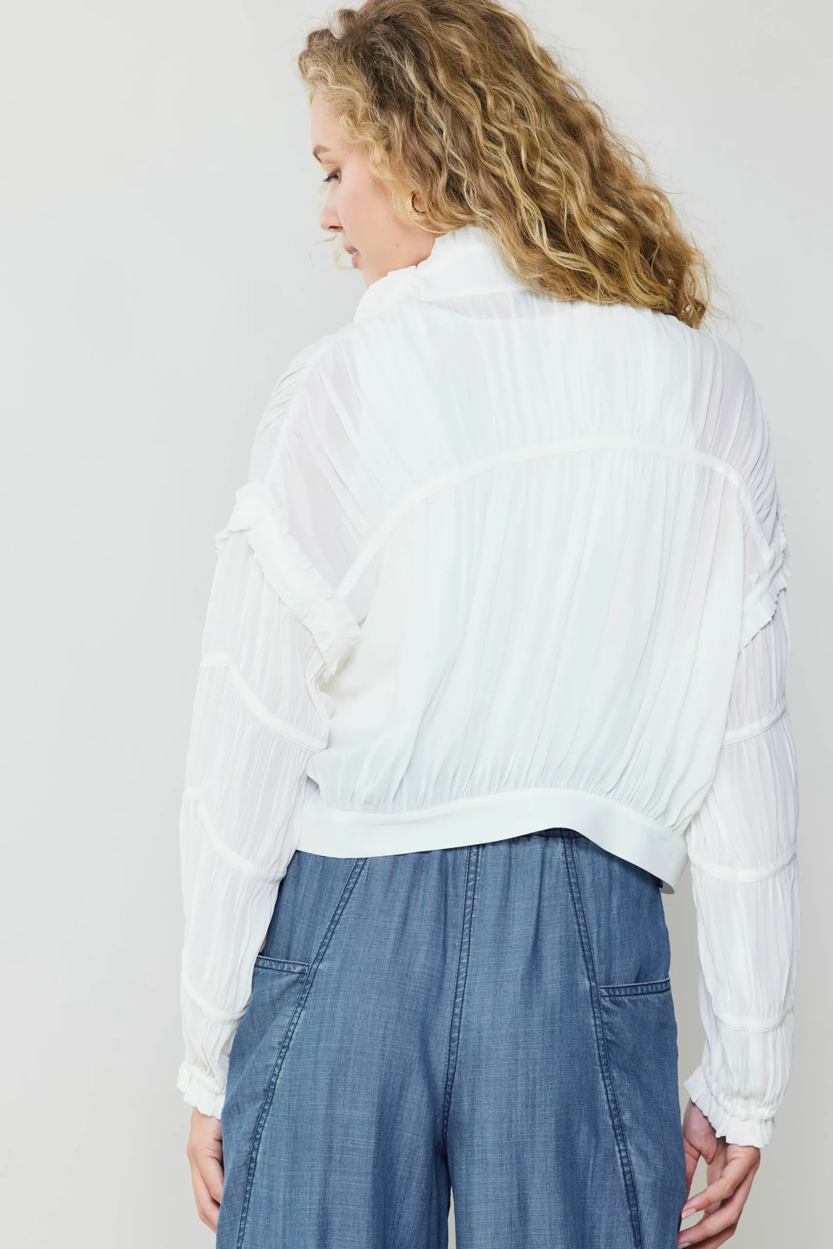 Current Air Coats & Jackets-Shirred Sleeve Jacket CREAMWHITE