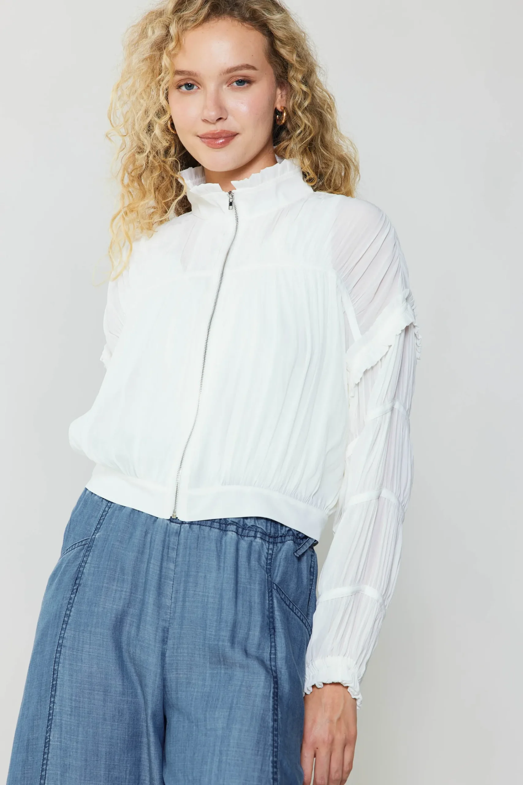 Current Air Coats & Jackets-Shirred Sleeve Jacket CREAMWHITE