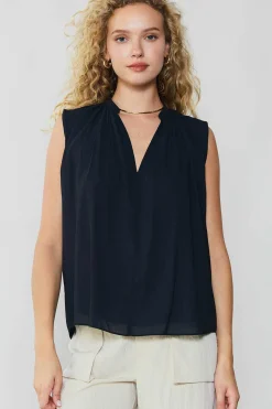 Current Air Sleeveless Tops-Shirred Sleeveless Top BLACK