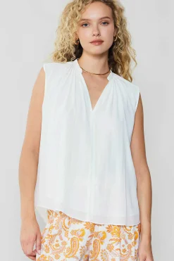 Current Air Sleeveless Tops-Shirred Sleeveless Top CREAMWHITE