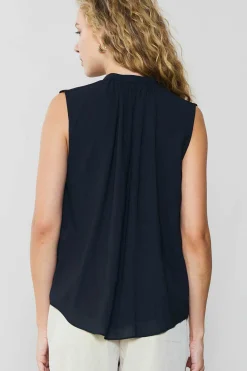 Current Air Sleeveless Tops-Shirred Sleeveless Top BLACK