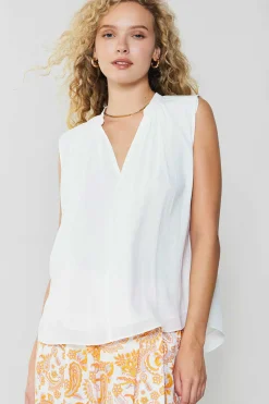 Current Air Sleeveless Tops-Shirred Sleeveless Top CREAMWHITE