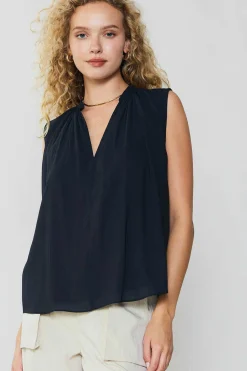 Current Air Sleeveless Tops-Shirred Sleeveless Top BLACK