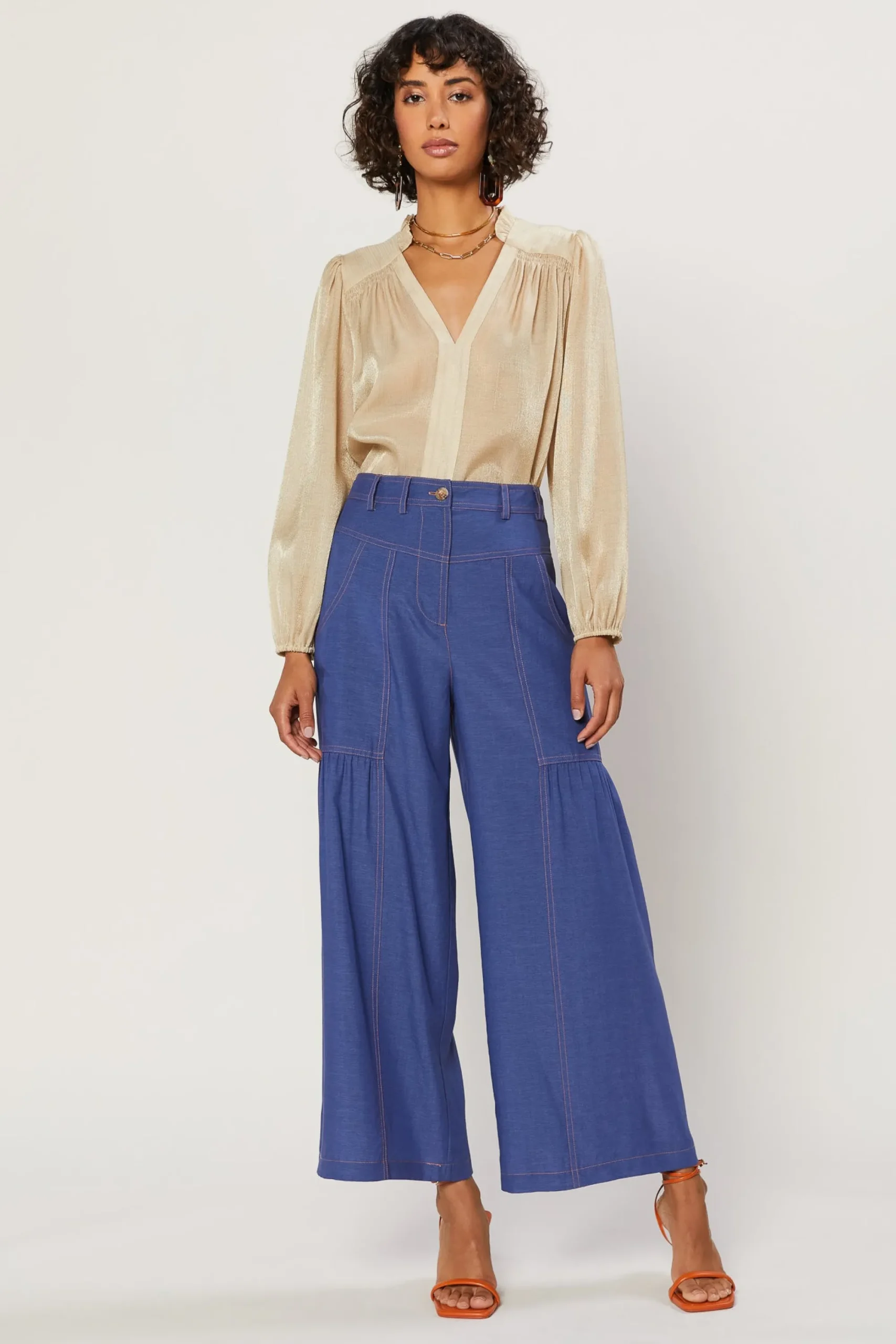 Current Air Pants-Shirred Wide Leg Pants DENIMBLUE