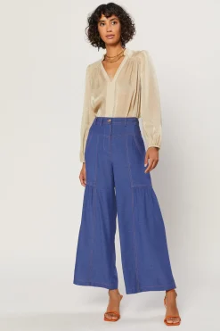 Current Air Pants-Shirred Wide Leg Pants DENIMBLUE