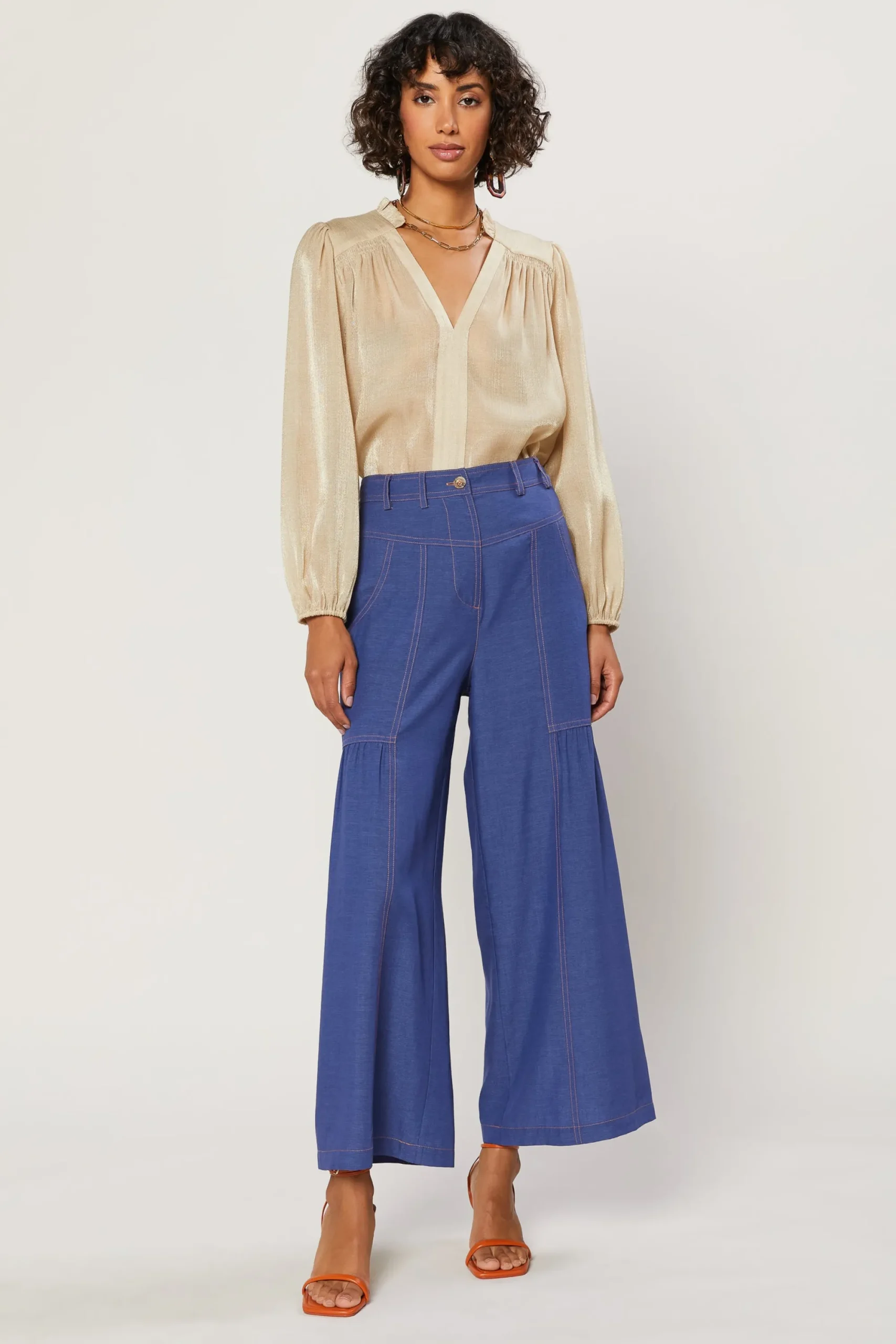 Current Air Pants-Shirred Wide Leg Pants DENIMBLUE