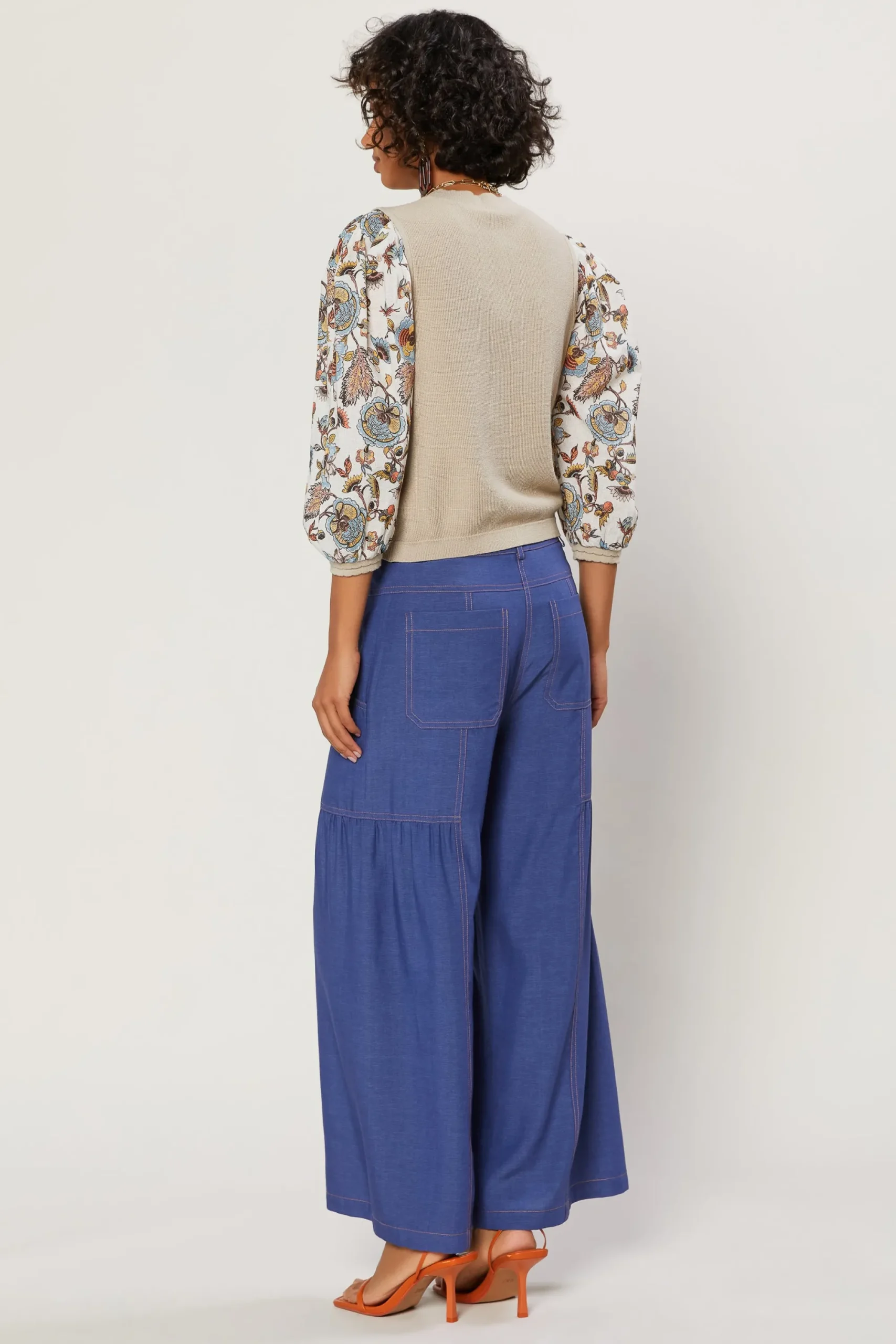 Current Air Pants-Shirred Wide Leg Pants DENIMBLUE