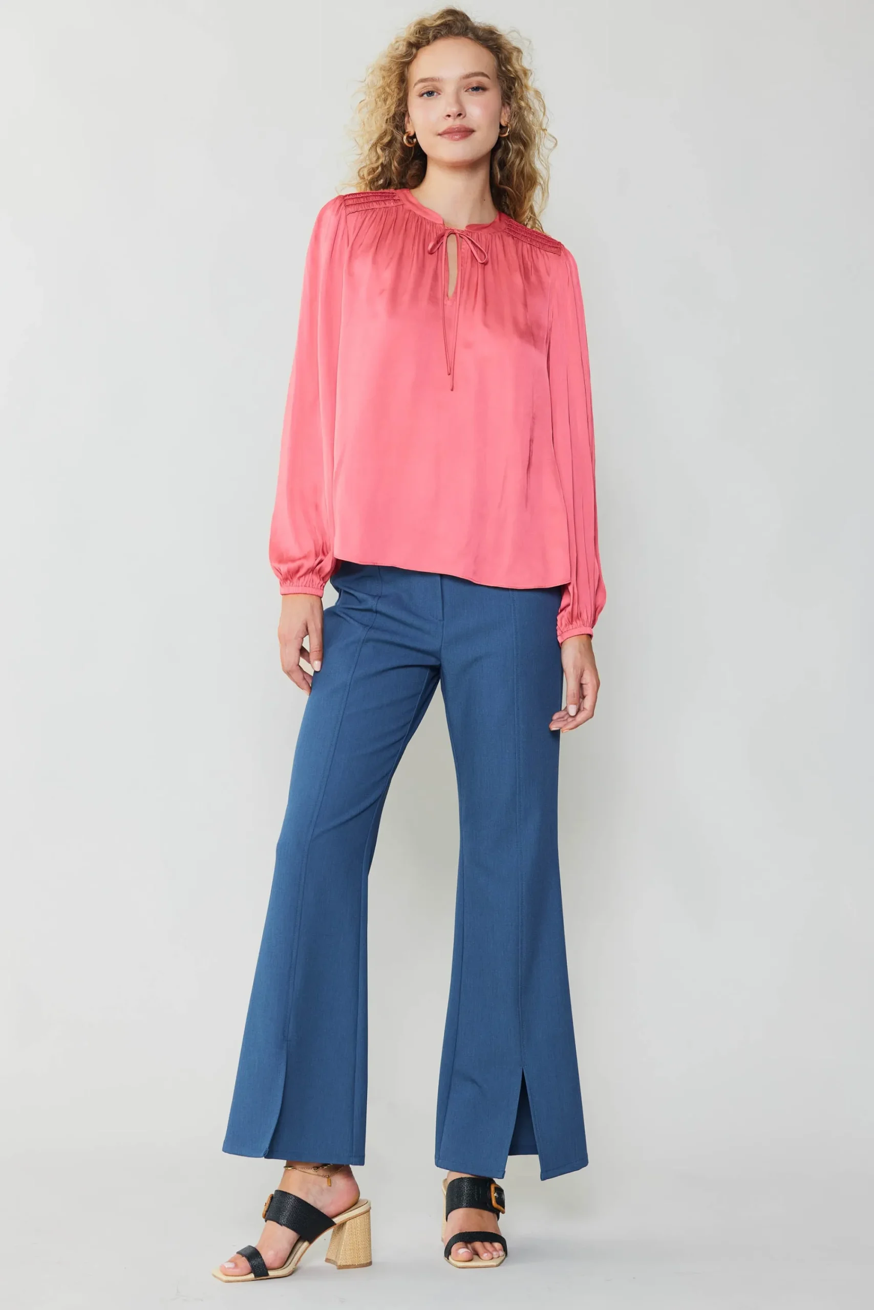 Current Air Long Sleeve Tops-Shirred Yoke Blouse BRINKPINK