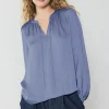 Current Air Long Sleeve Tops-Shirred Yoke Blouse FLORENTINEBLUE