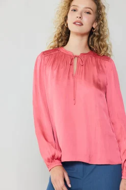 Current Air Long Sleeve Tops-Shirred Yoke Blouse BRINKPINK