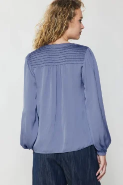Current Air Long Sleeve Tops-Shirred Yoke Blouse FLORENTINEBLUE