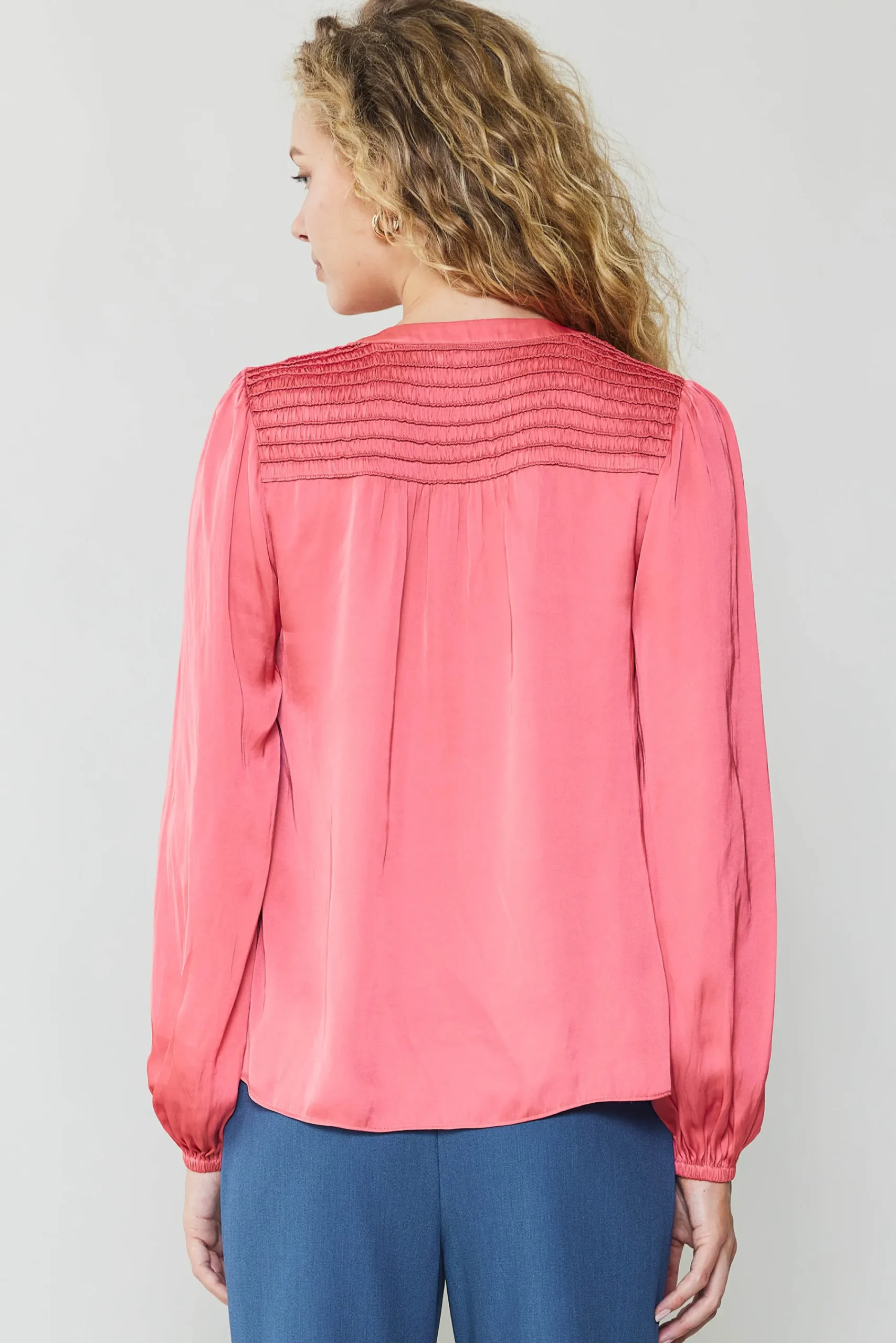 Current Air Long Sleeve Tops-Shirred Yoke Blouse BRINKPINK