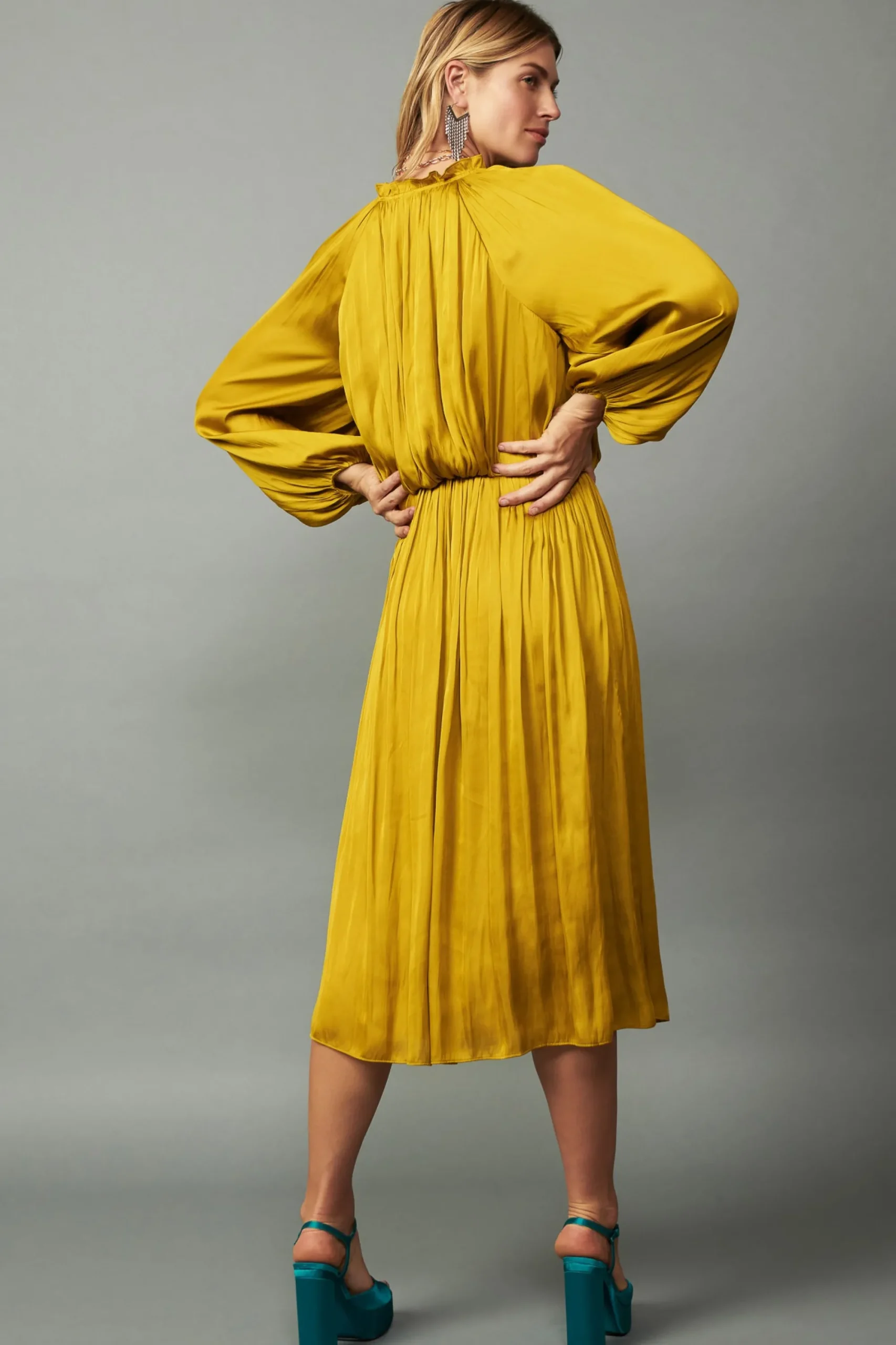 Current Air Maxi Dresses-Shirred Yoke Maxi Dress GOLDENYELLOW