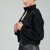 Current Air Coats & Jackets-Shirred Zip Up Jacket BLACK