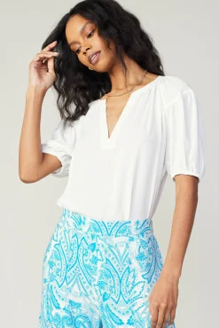 Current Air Short Sleeve Tops-Short Sleeve Split Neck Blouse OFW