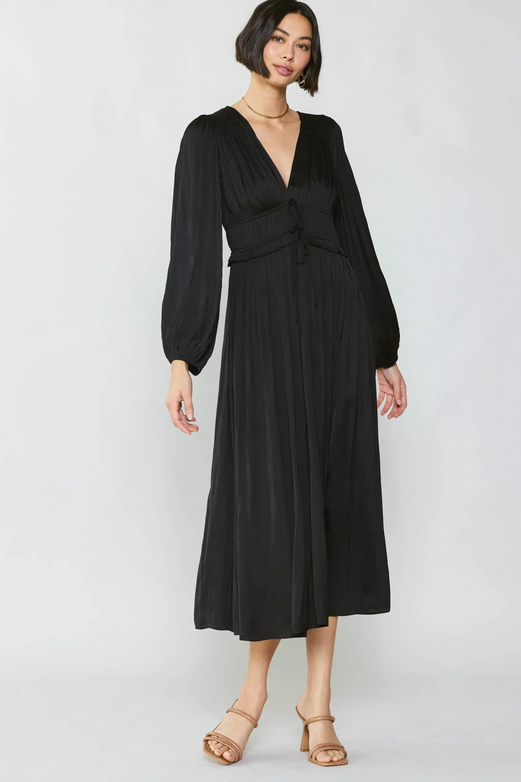 Current Air Maxi Dresses-Sidonie Pleated Maxi Dress BLACK