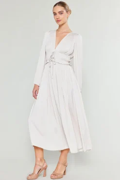 Current Air Maxi Dresses-Sidonie Pleated Maxi Dress ECRU